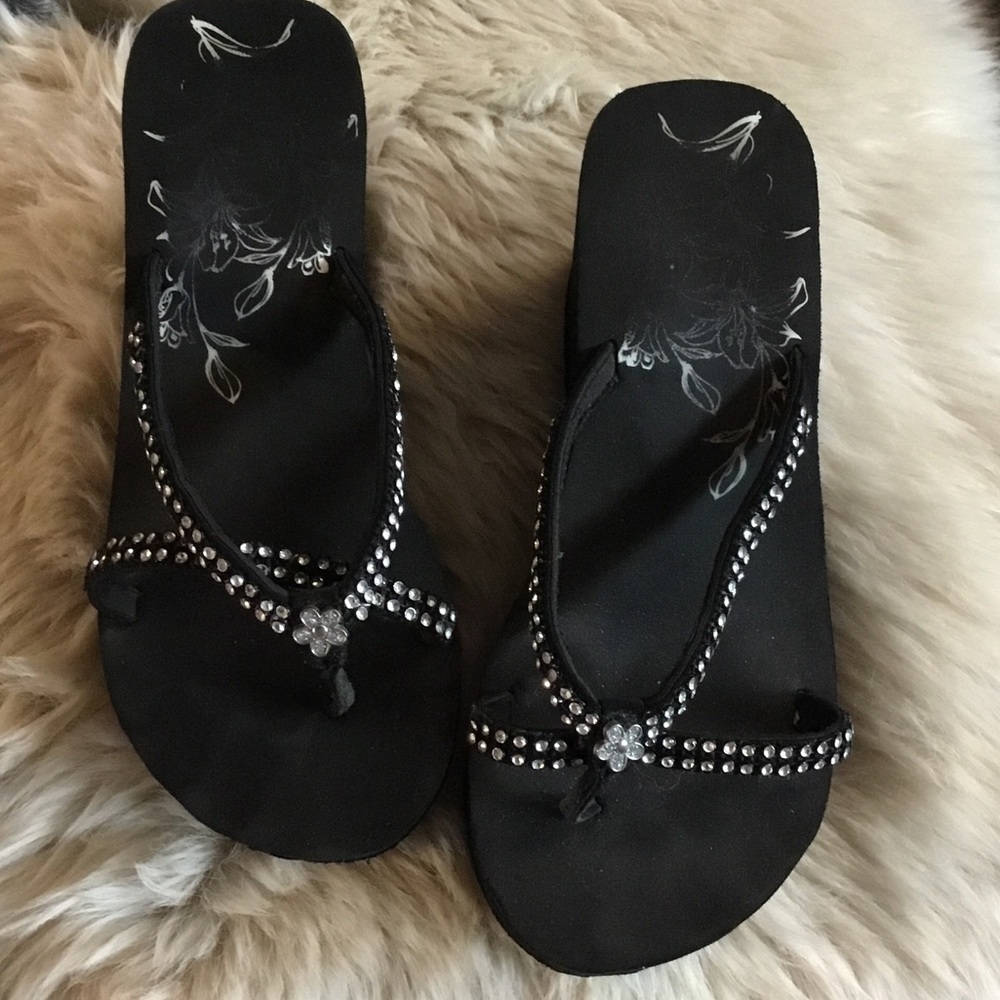 Black and Rhinestone Sandals